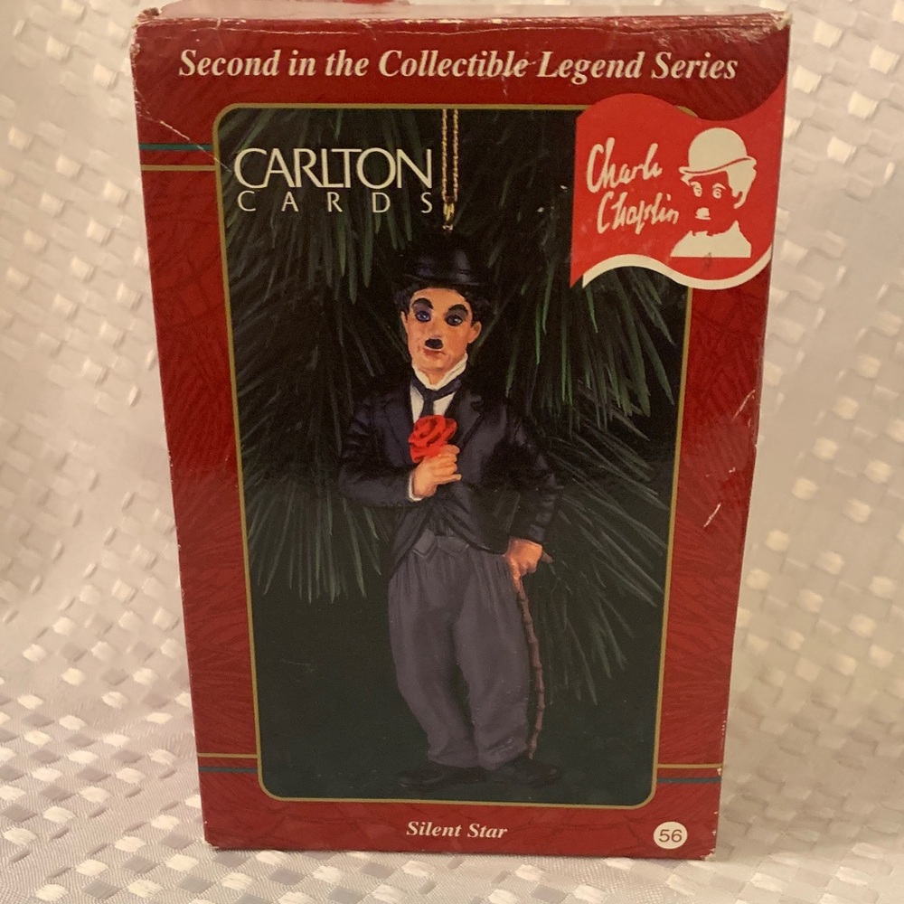 Charlie Chaplin ornament, 4 inches high, vintage 1997, sold by Carlton Cards.